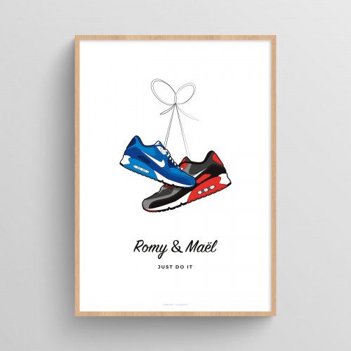 Affiche couple personnalisé chaussures sneakers Air Max Blanc Typo Feutre JPG (fichier à imprimer soi-même) - Poster personnalisable sur mesure