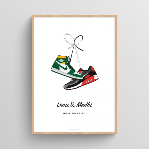 Affiche couple personnalisé chaussures sneakers Air Max Blanc Typo Feutre JPG (fichier à imprimer soi-même)