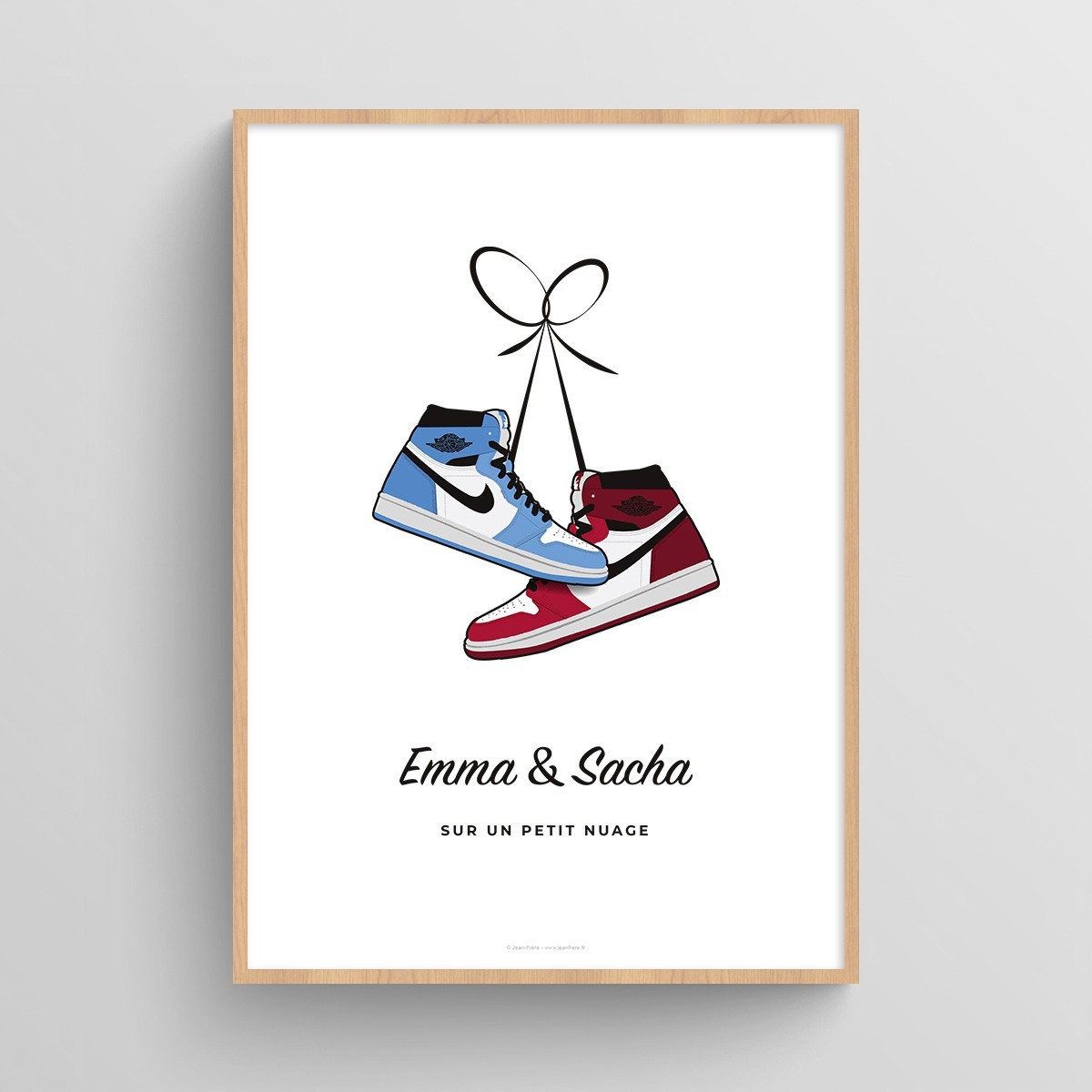 Affiche personnalisée couple chaussures sneakers Air Jordan Blanc Typo Feutre JPG (fichier à imprimer soi-même)