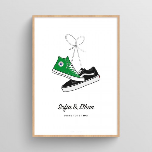 Affiche personnalisée couple chaussures sneakers Air Jordan Blanc Typo Feutre JPG (fichier à imprimer soi-même)