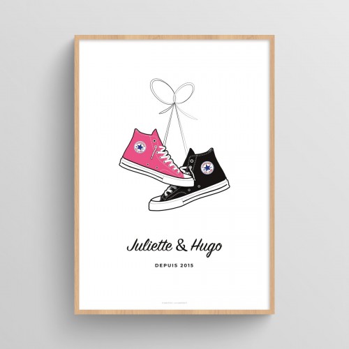 Affiche personnalisée couple chaussures sneakers Converse Blanc Typo Feutre JPG (fichier à imprimer soi-même)