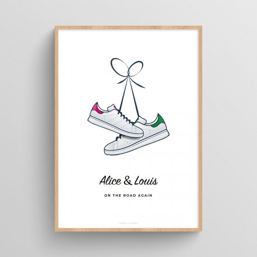 Affiche couple personnalisé chaussures sneakers Stan Smith Blanc Typo Feutre JPG (fichier à imprimer soi-même)