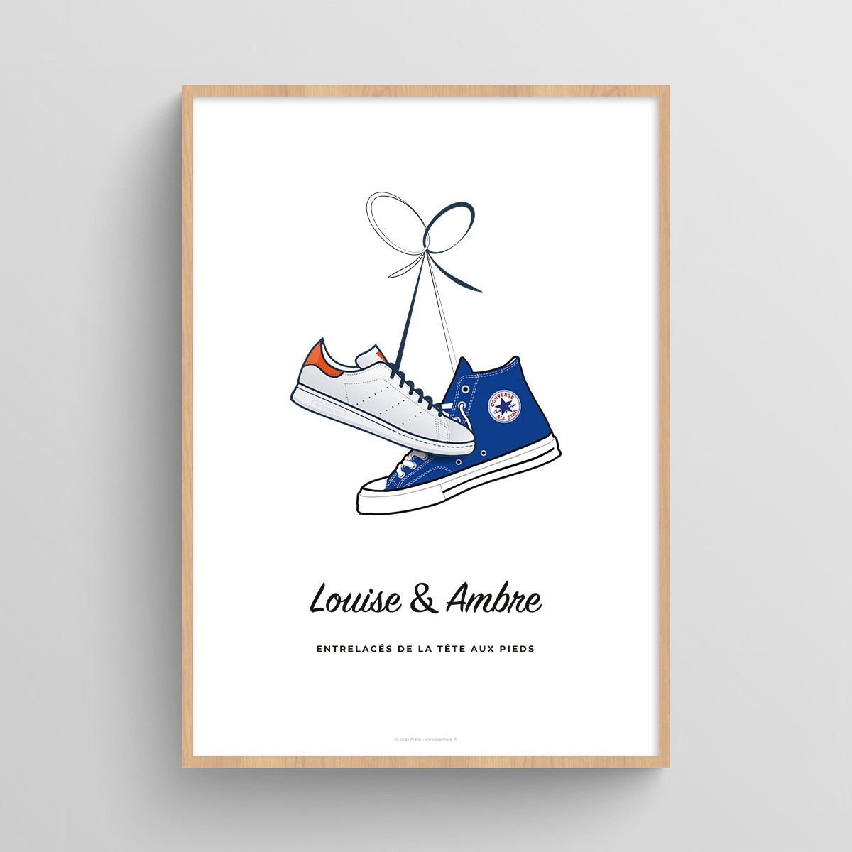 Affiche couple personnalisé chaussures sneakers Stan Smith Blanc Typo Feutre JPG (fichier à imprimer soi-même)