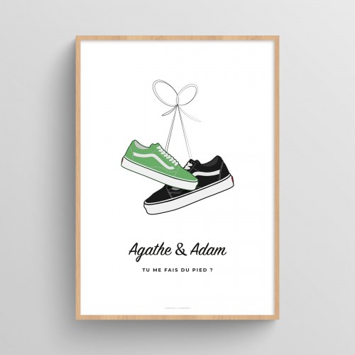 Affiche couple personnalisé chaussures sneakers Vans Blanc Typo Feutre JPG (fichier à imprimer soi-même)