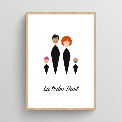 Affiche famille personnalisée avec visages minimalistes Blanc Typo Feutre JPG (fichier à imprimer soi-même)