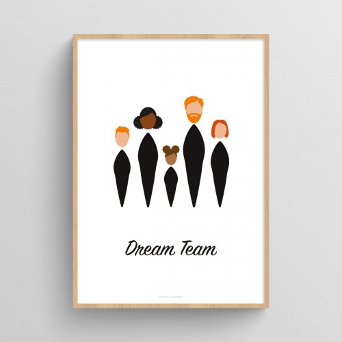 Affiche famille personnalisée avec visages minimalistes Blanc Typo Feutre JPG (fichier à imprimer soi-même) - Poster personnalisable sur mesure