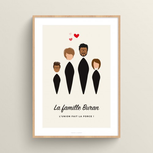 Affiche famille personnalisée avec visages minimalistes