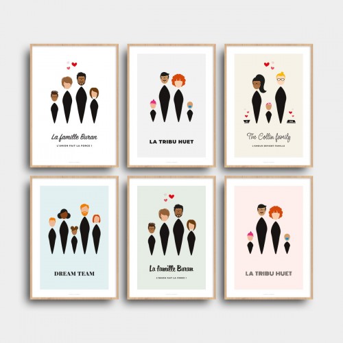 Affiche famille personnalisée avec visages minimalistes Blanc Typo Feutre JPG (fichier à imprimer soi-même)