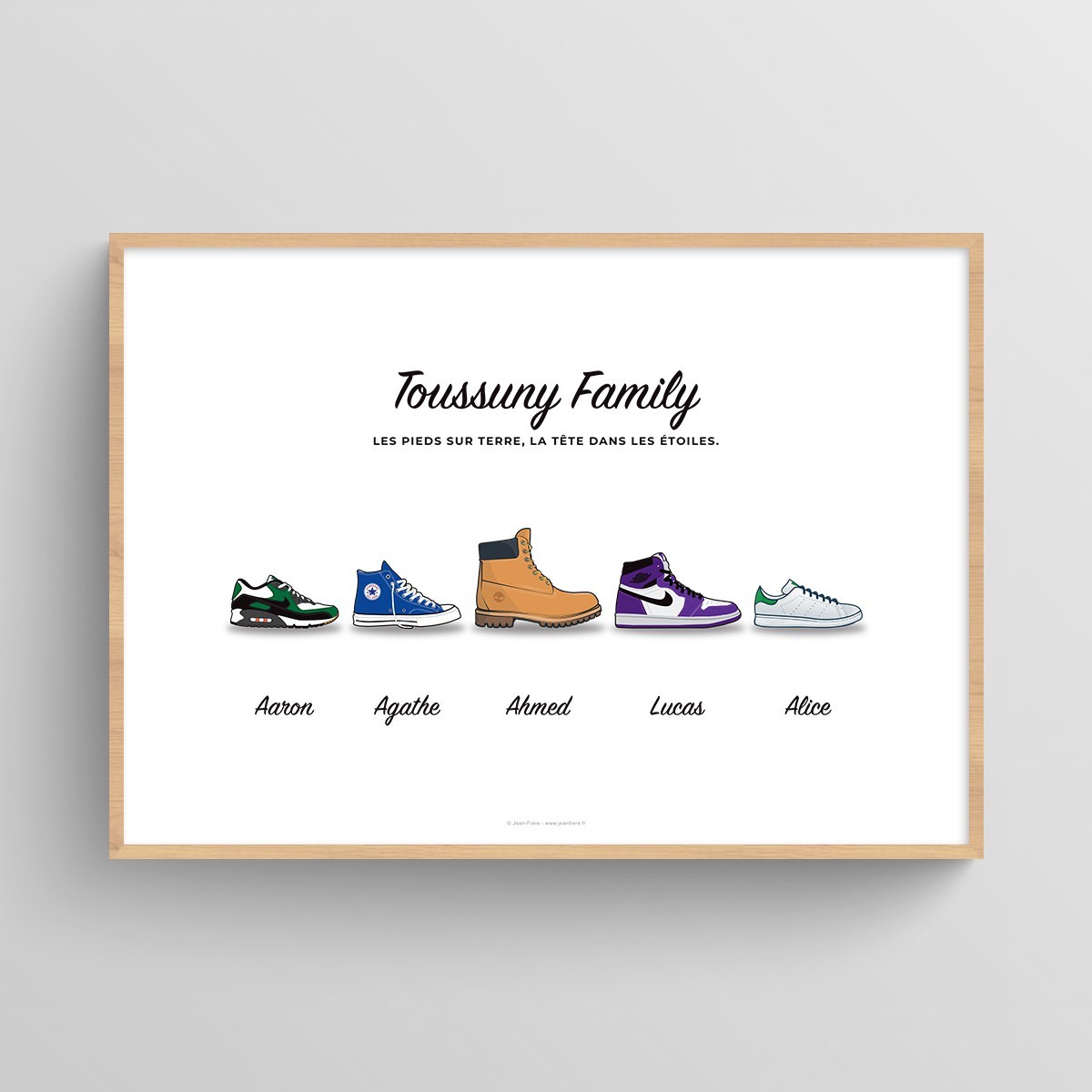 Affiche personnalisée famille chaussures sneakers multi-marques Blanc Typo Feutre JPG (fichier à imprimer soi-même)