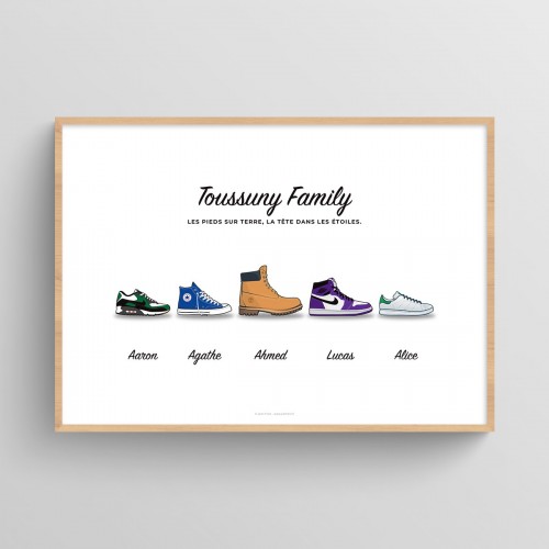 Affiche personnalisée famille chaussures sneakers multi-marques Blanc Typo Feutre JPG (fichier à imprimer soi-même) - Poster personnalisable sur mesure