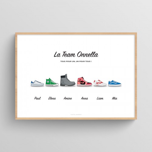 Affiche personnalisée famille chaussures sneakers multi-marques Blanc Typo Feutre JPG (fichier à imprimer soi-même)