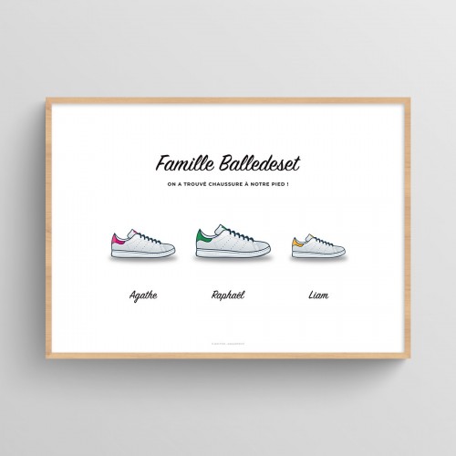 Affiche personnalisée famille chaussures sneakers Stan Smith Blanc Typo Feutre JPG (fichier à imprimer soi-même) - Poster personnalisable sur mesure