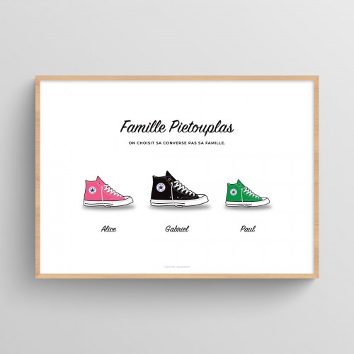 Affiche famille personnalisée chaussures sneakers Converse Blanc Typo Feutre JPG (fichier à imprimer soi-même)