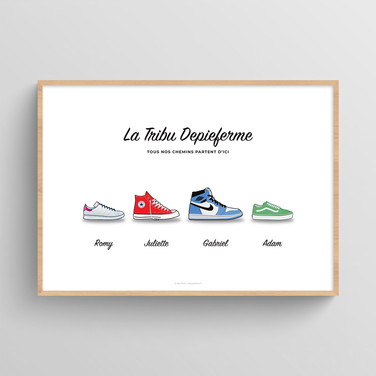 Affiche personnalisée famille chaussures sneakers Air Jordan Blanc Typo Feutre JPG (fichier à imprimer soi-même)