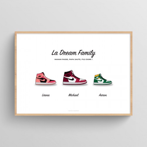 Affiche personnalisée famille chaussures sneakers Air Jordan Blanc Typo Feutre JPG (fichier à imprimer soi-même) - Poster personnalisable sur mesure