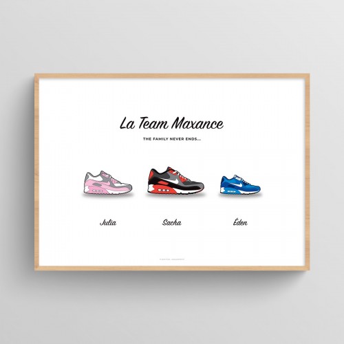 Affiche personnalisée famille chaussures sneakers Air Max Blanc Typo Feutre JPG (fichier à imprimer soi-même) - Poster personnalisable sur mesure