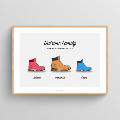 Affiche famille personnalisée chaussures sneakers Timberland