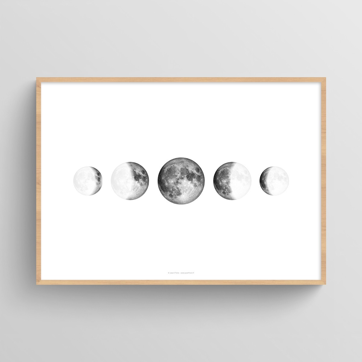 Affiche 5 phases de lune en ligne horizontale Blanc JPG (fichier à imprimer soi-même)