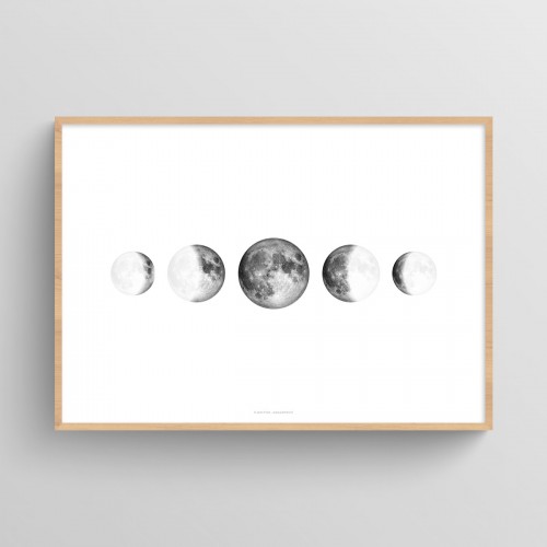 Affiche 5 phases de lune en ligne horizontale Blanc JPG (fichier à imprimer soi-même) - Poster personnalisable sur mesure