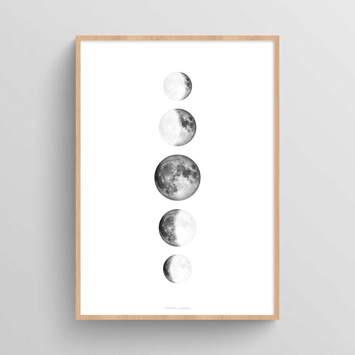 Affiche 5 phases de lune Noir et Blanc en ligne verticale Blanc JPG (fichier à imprimer soi-même)