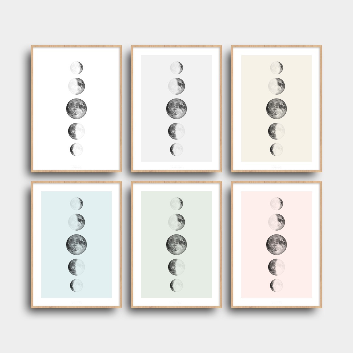 Affiche 5 phases de lune Noir et Blanc en ligne verticale Blanc JPG (fichier à imprimer soi-même)