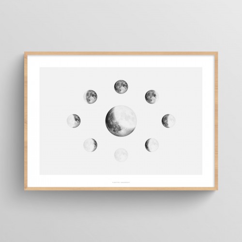 Affiche 9 phases de la lune en cycle horizontal