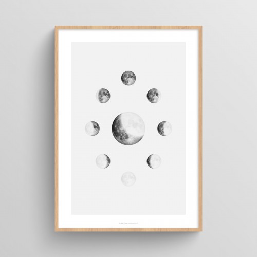 Affiche 9 phases de la lune Noir et Blanc en cycle vertical