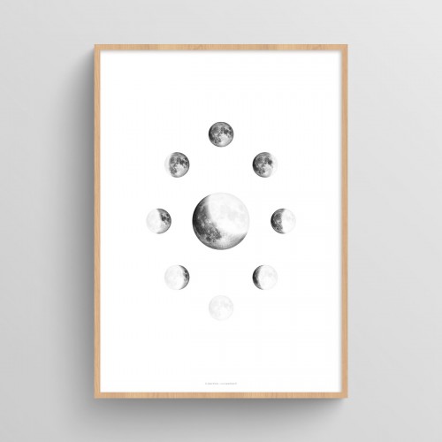 Affiche 9 phases de la lune Noir et Blanc en cycle vertical Blanc JPG (fichier à imprimer soi-même)