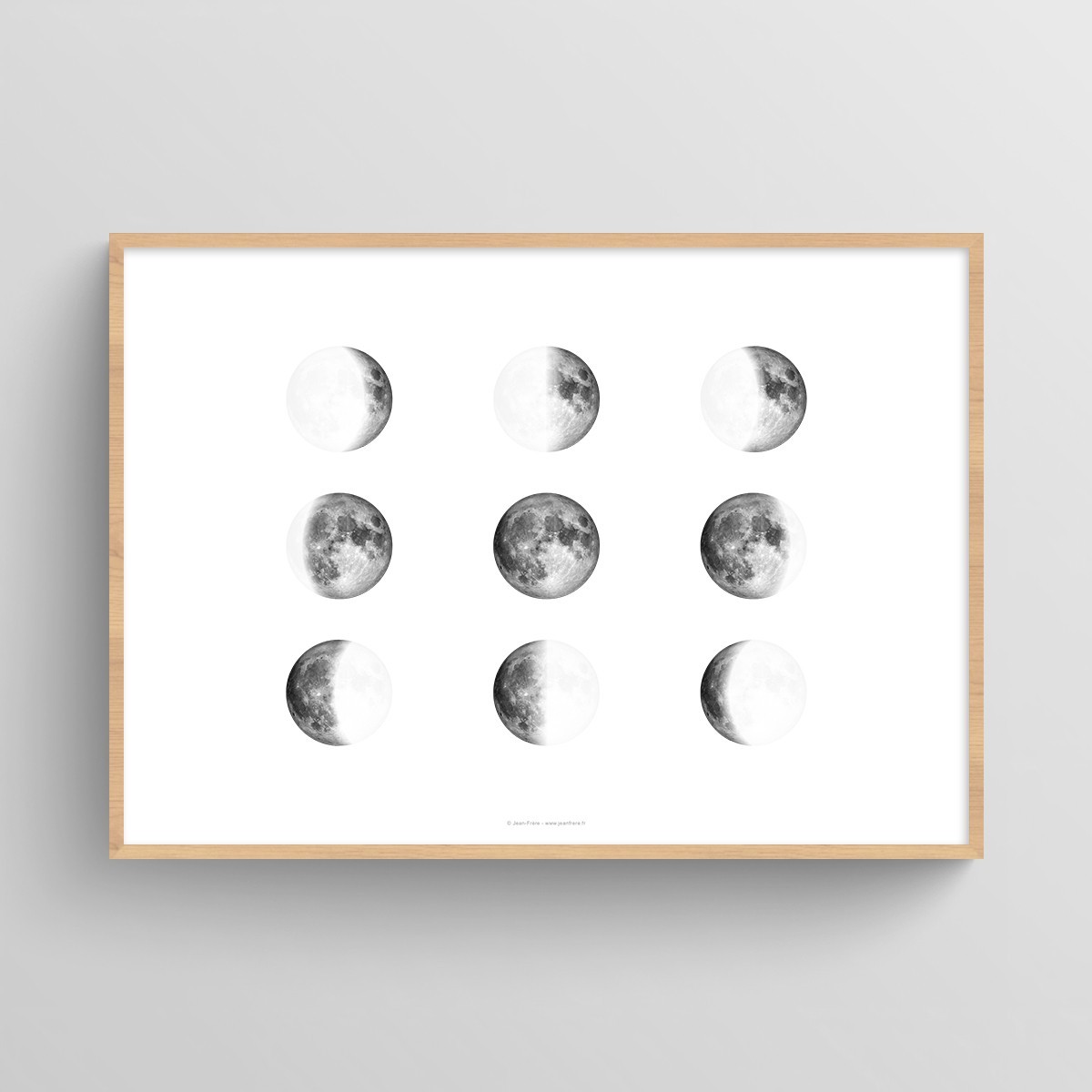 Affiche 9 phases de lune horizontale Blanc JPG (fichier à imprimer soi-même)