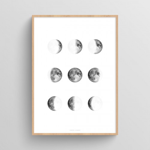 Affiche 9 phases de la lune Noir et Blanc verticale