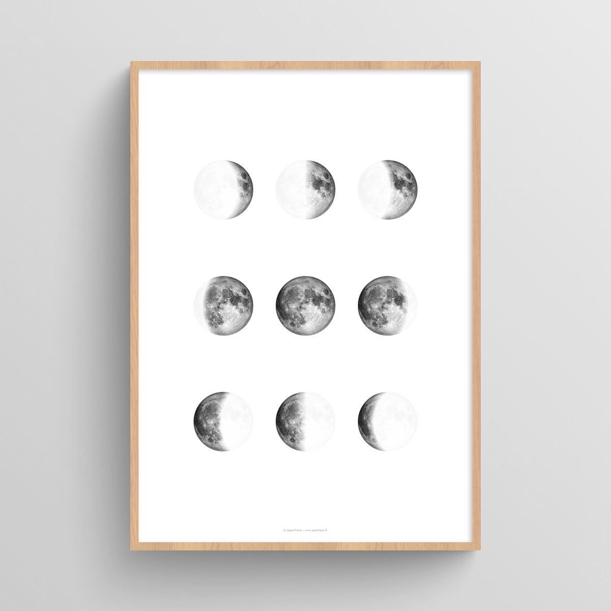 Affiche 9 phases de la lune Noir et Blanc verticale Blanc JPG (fichier à imprimer soi-même)