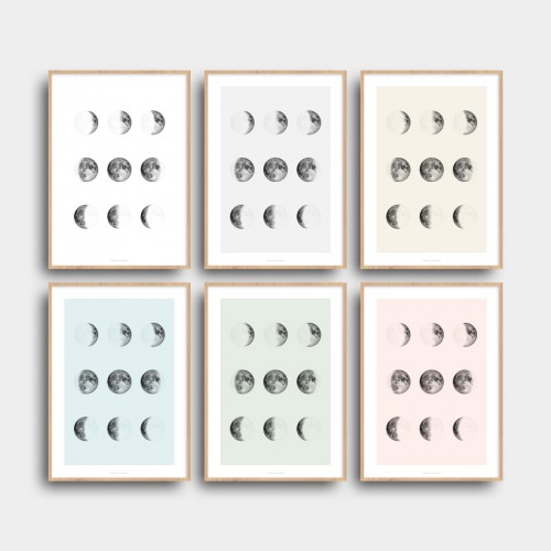 Affiche 9 phases de la lune Noir et Blanc verticale Blanc JPG (fichier à imprimer soi-même)