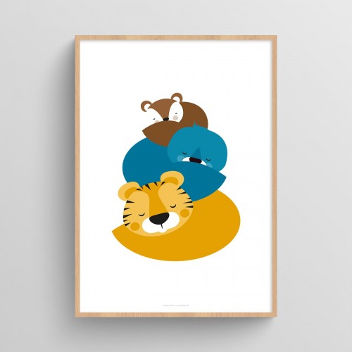 Affiche animaux rigolos pour bébé : écureuil, otarie et tigre Blanc JPG (fichier à imprimer soi-même) - Poster personnalisable sur mesure