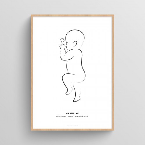 Affiche naissance bébé personnalisée dessin au pinceau Blanc Typo Moderne JPG (fichier à imprimer soi-même)