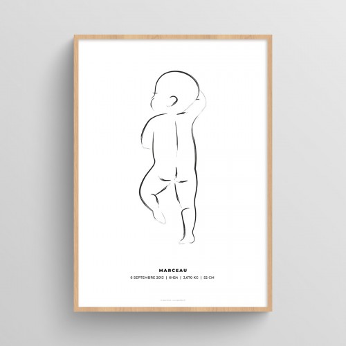 Affiche naissance bébé personnalisée dessin au pinceau Blanc Typo Moderne JPG (fichier à imprimer soi-même)