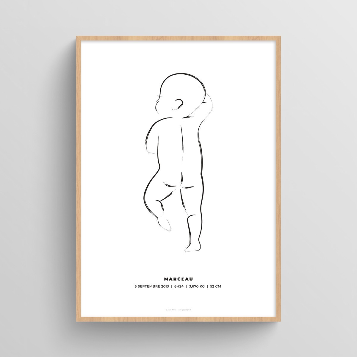 Affiche naissance bébé personnalisée dessin au pinceau Blanc Typo Moderne JPG (fichier à imprimer soi-même)