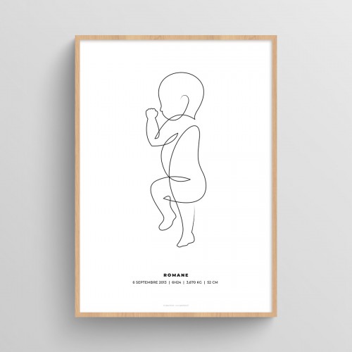 Affiche naissance bébé personnalisé dessin au trait continu Blanc Typo Moderne JPG (fichier à imprimer soi-même)