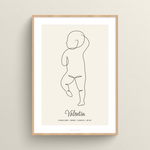 Affiche naissance bébé personnalisé dessin au trait continu