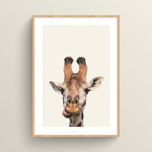 Poster Girafe : affiche photo couleur d'une tête de girafe sur fond pastel