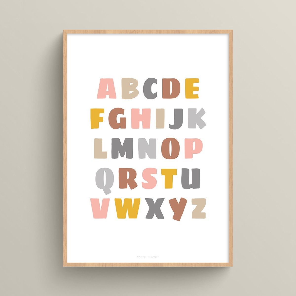 Affiche éveil alphabet : poster d'apprentissage des lettres pour enfant Multi-couleurs chaudes pastels Typo Fat JPG (fichier à imprimer soi-même)