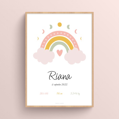 Affiche Arc-en-ciel naissance personnalisée avec prénom date et détails à imprimer Rose chair JPG (fichier à imprimer soi-même) - Poster personnalisable sur mesure