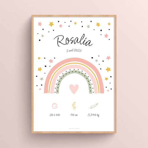 Affiche Arc-en-ciel personnalisée avec prénom et détails de naissance Rose chair JPG (fichier à imprimer soi-même)