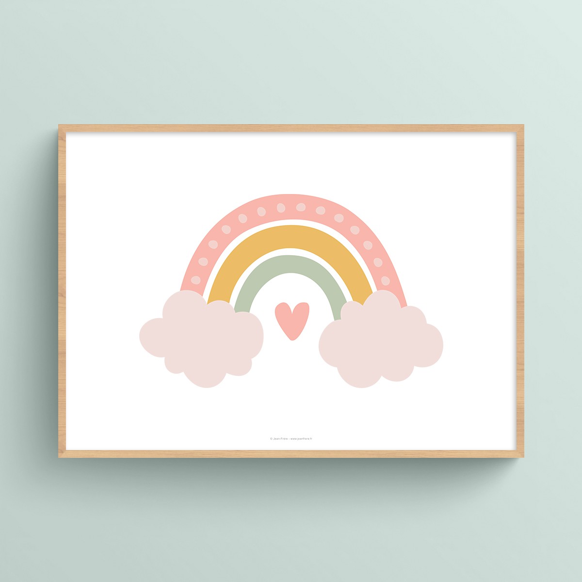 Affiche Arc-en-ciel nuages et cœur pour la naissance de bébé Rose chair JPG (fichier à imprimer soi-même)