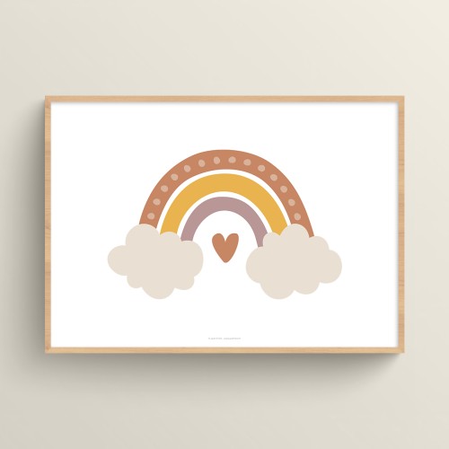 Affiche Arc-en-ciel nuages et cœur pour la naissance de bébé