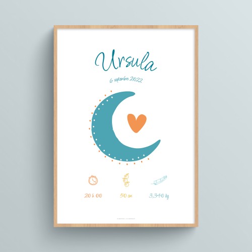 Affiche Lune de naissance à personnaliser pour chambre de bébé