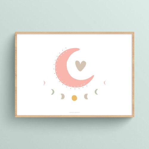 Affiche naissance lune et phases lunaires pour déco chambre bébé