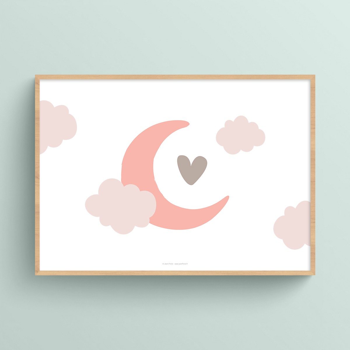 Affiche lune de naissance pour décoration chambre de bébé Rose chair JPG (fichier à imprimer soi-même)