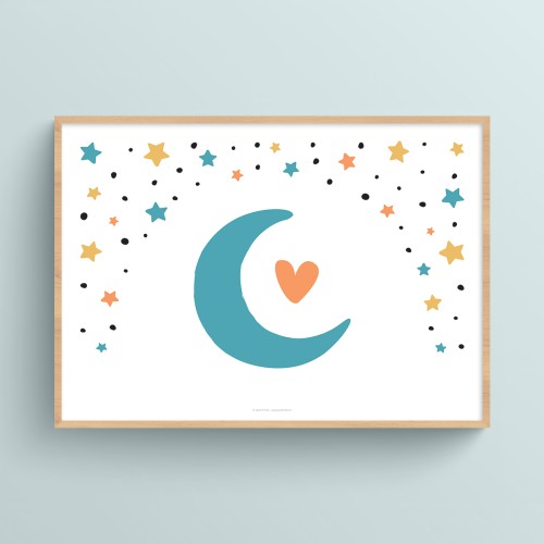 Affiche lune étoilée de naissance pour déco chambre bébé à imprimer