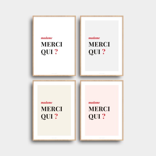 Affiche citation humour pour femme "Madame merci qui ?" Blanc JPG (fichier à imprimer soi-même) - Poster personnalisable sur mesure