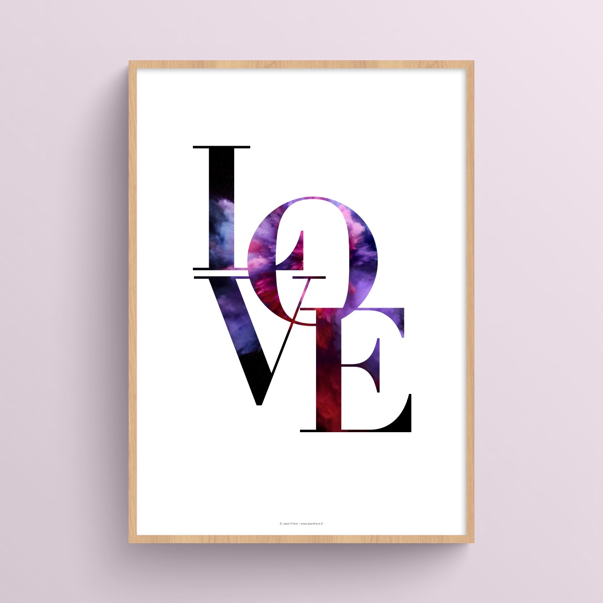 Affiche citation texte Love explosion de couleurs décoration romantique Explosion violet dominant JPG (fichier à imprimer soi-même)